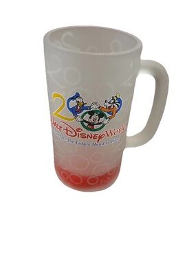 Walt Disney World 2000 Celebrate Frosted Etched Glass Mug 16oz Mickey Y2K Goofy